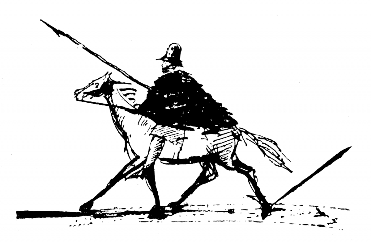 Self-portrait of Aleksandr Pushkin on horseback.
