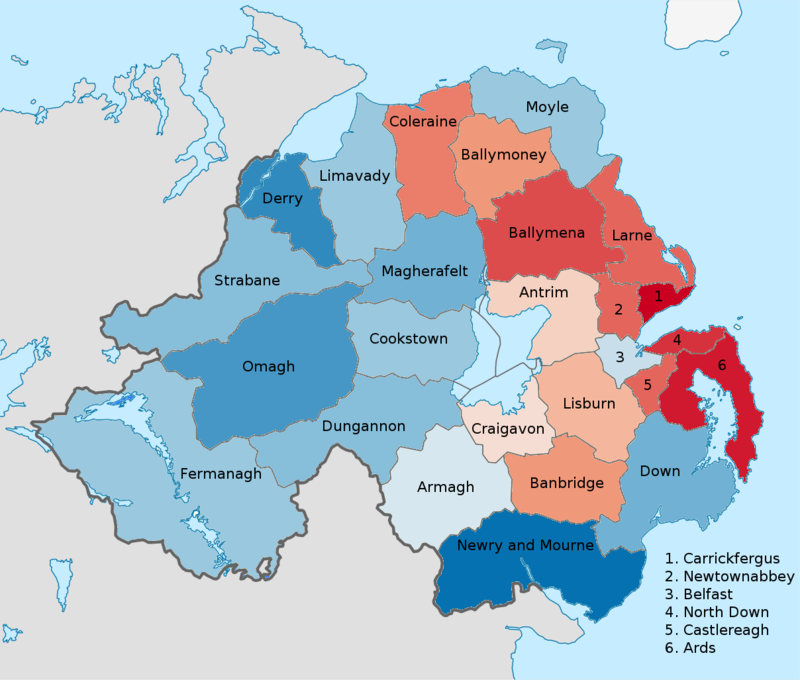 Districts of Northern Ireland by major religion.