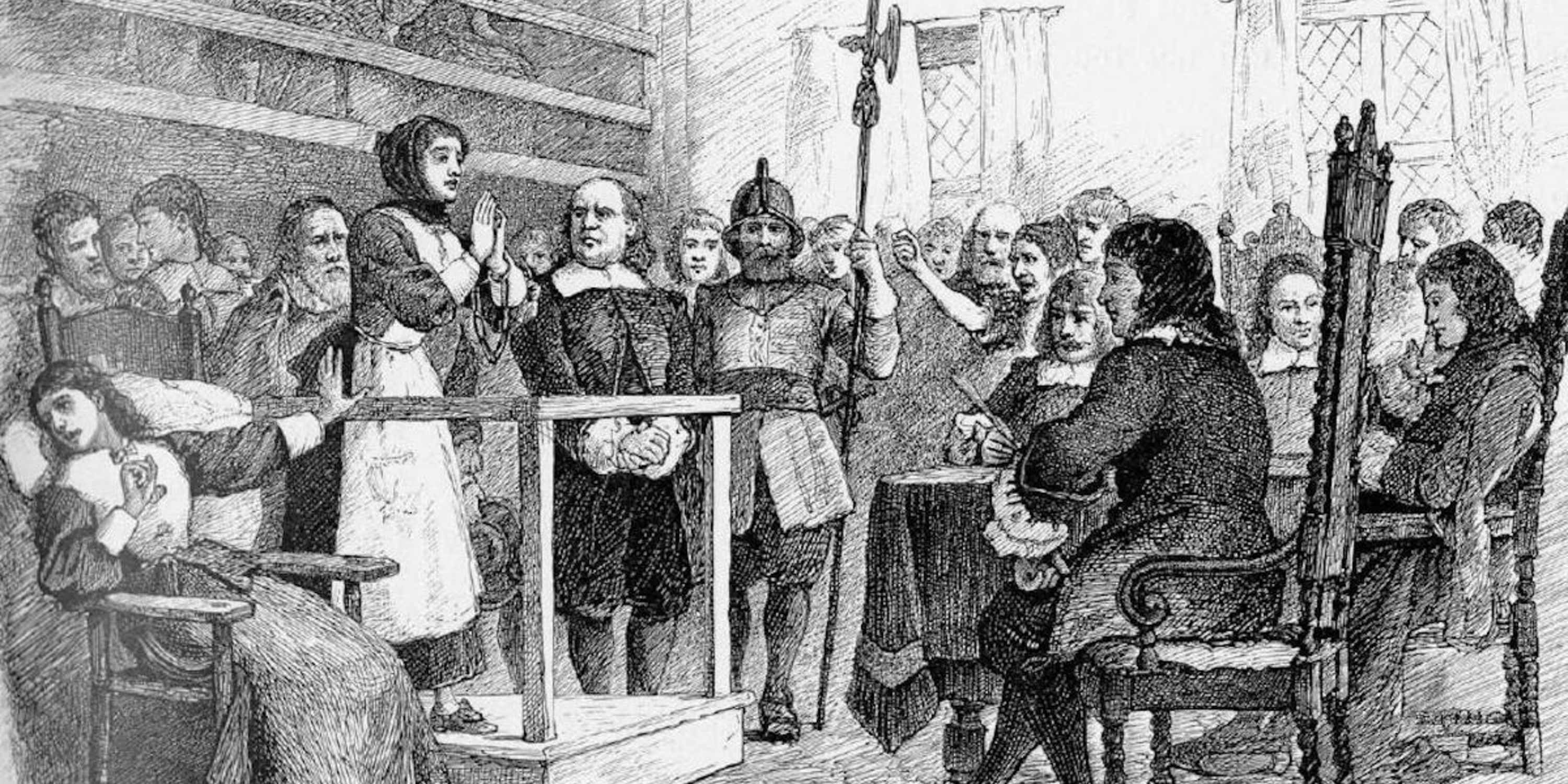 a woman on trial for being suspected as a witch