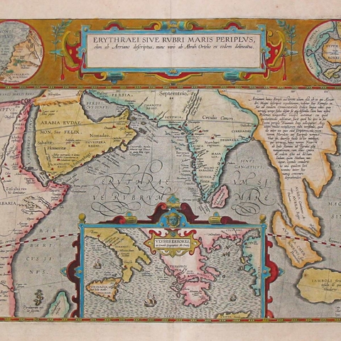 A 17th-century map depicting the locations of the Periplus of the Erythraean