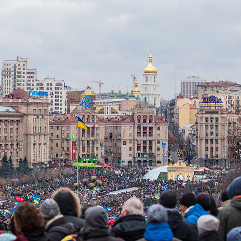 Crowds of people in Kyiv, Ukraine